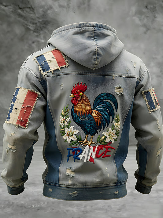 Veste décontractée à capuche avec impression d’art animalier rétro français