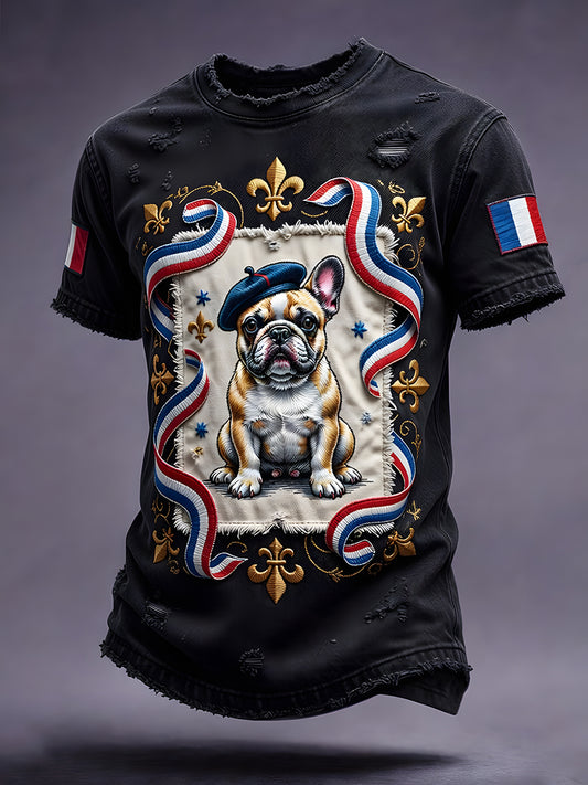T-shirt décontracté avec impression d'art animalier rétro français