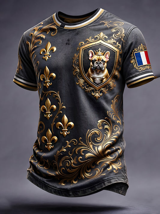 T-shirt décontracté avec impression d'art animalier rétro français