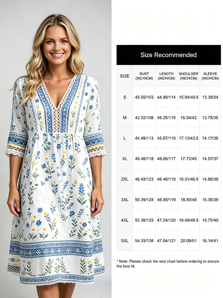 Robe Femme Style Été Col V Avec Imprimé Ethnique