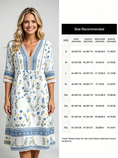 Robe Femme Style Été Col V Avec Imprimé Ethnique