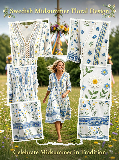 Robe Femme Style Été Col V Avec Imprimé Ethnique