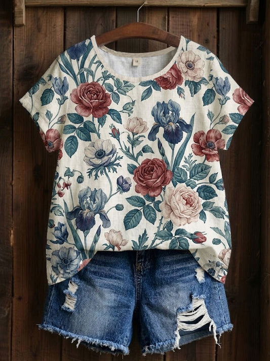 T-shirt imprimé à patchwork floral pour femmes
