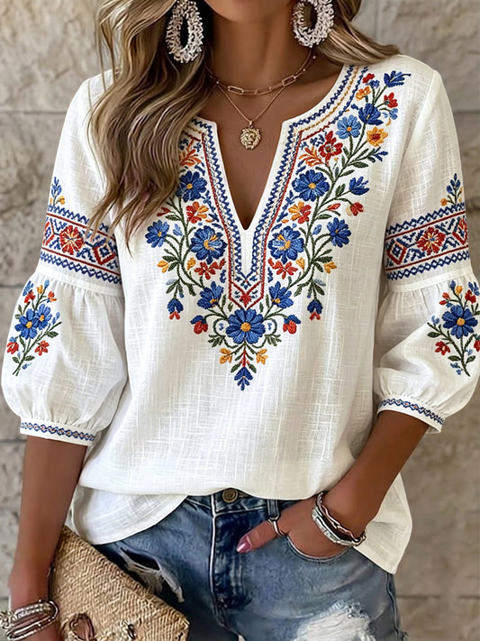 Top rétro suédois pour la Saint-Jean, couleur florale vive, col en V, pour femme