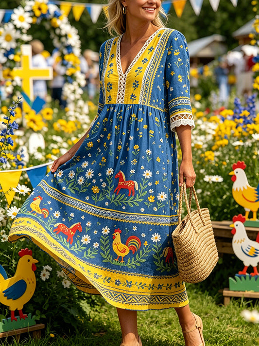 Robe décontractée pour femme avec imprimé sur le thème du festival de la Saint-Jean