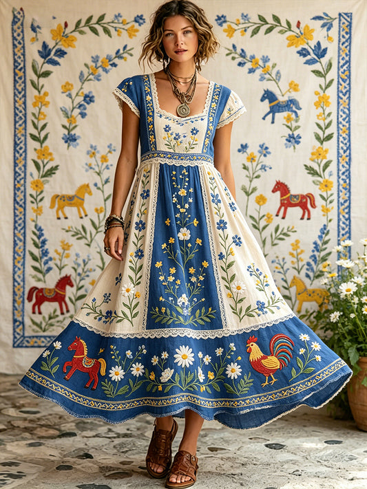 Robe champêtre pour femme, style Midi-été, imprimé floral