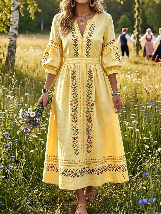 Robe rétro suédoise pour femmes, style ethnique, fleurie, pour la fête de la Saint-Jean
