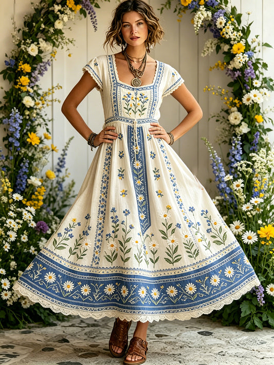 Robe champêtre pour femme, style Midi-été, imprimé floral