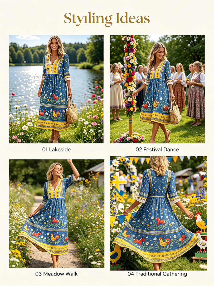 Robe décontractée pour femme avec imprimé sur le thème du festival de la Saint-Jean