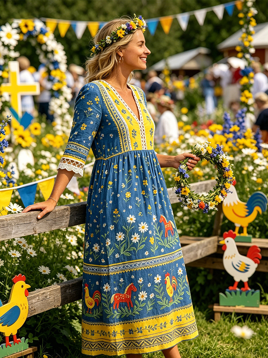 Robe décontractée pour femme avec imprimé sur le thème du festival de la Saint-Jean