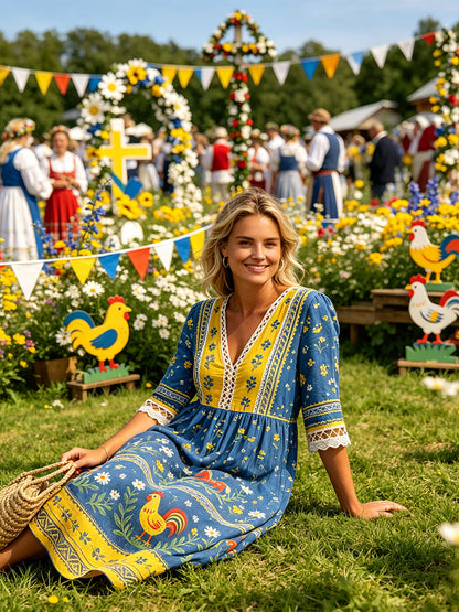 Robe décontractée pour femme avec imprimé sur le thème du festival de la Saint-Jean
