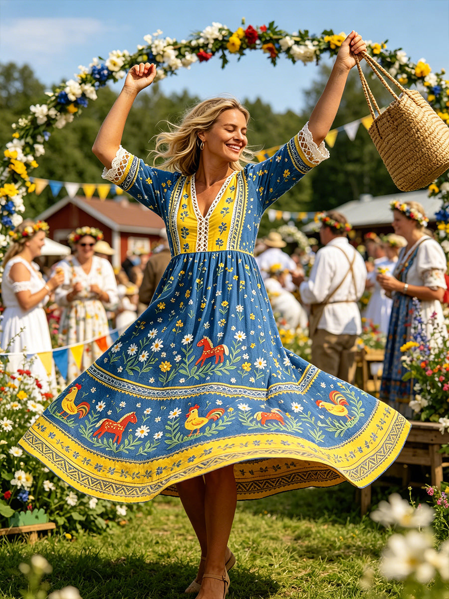 Robe décontractée pour femme avec imprimé sur le thème du festival de la Saint-Jean