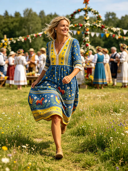 Robe décontractée pour femme avec imprimé sur le thème du festival de la Saint-Jean