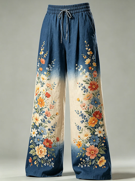 Pantalon à cordon de serrage pour femmes avec imprimé floral artistique