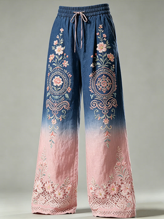 Pantalon à cordon de serrage pour femmes avec imprimé floral artistique