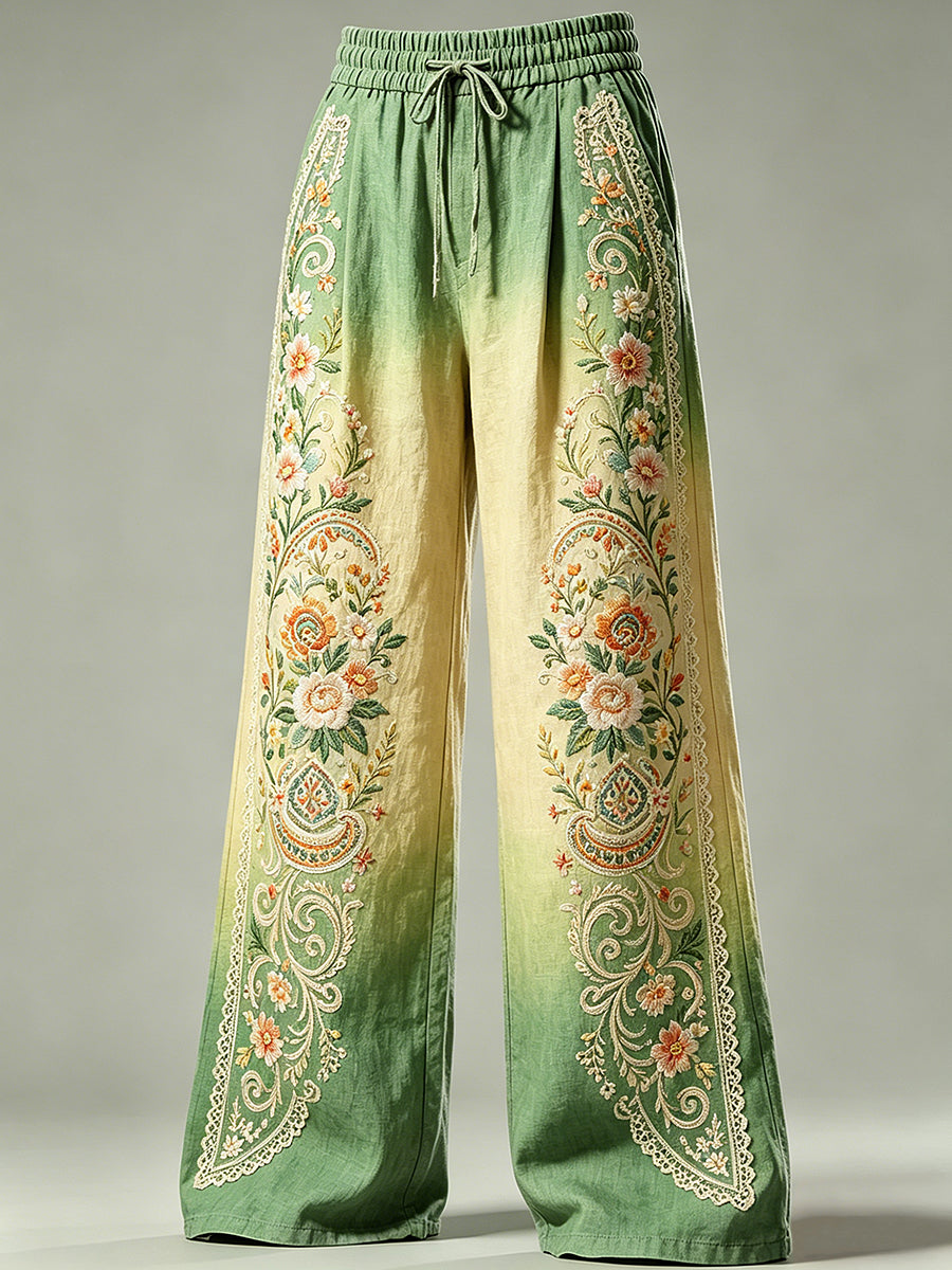 Pantalon à cordon de serrage pour femmes avec imprimé floral artistique