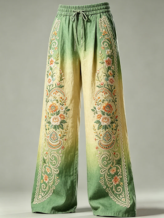 Pantalon à cordon de serrage pour femmes avec imprimé floral artistique