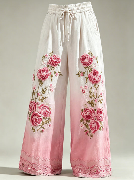 Pantalon à cordon de serrage pour femmes avec imprimé floral artistique