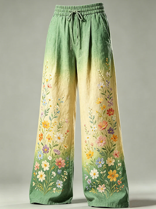 Pantalon à cordon de serrage pour femmes avec imprimé floral artistique