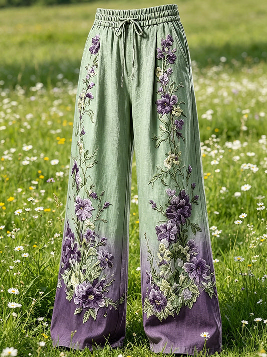 Pantalon à cordon de serrage pour femmes avec imprimé floral artistique