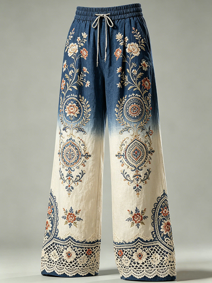Pantalon à cordon de serrage pour femmes avec imprimé floral artistique