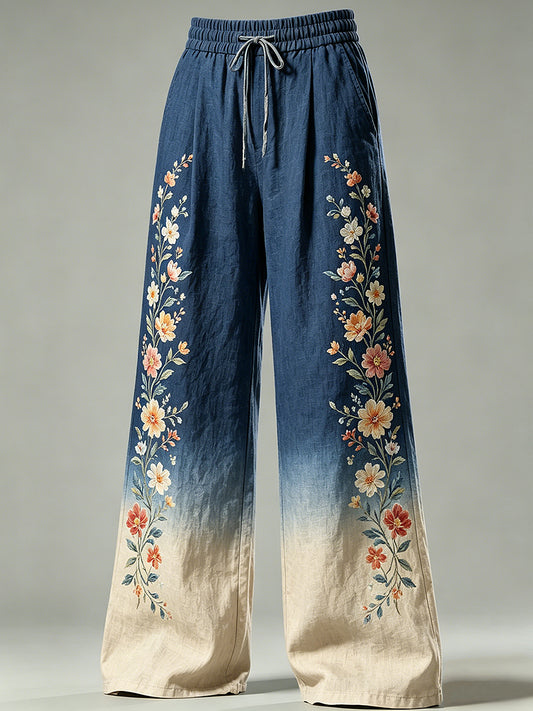 Pantalon à cordon de serrage pour femmes avec imprimé floral artistique