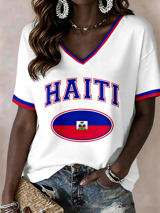 T-shirt à col en V pour femmes, Haïti
