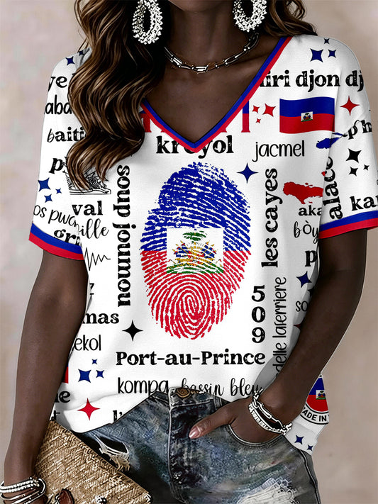 T-shirt Haiti V-Neck Femme