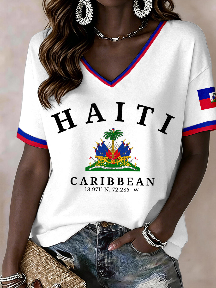 T-shirt à col en V pour femmes, Haïti
