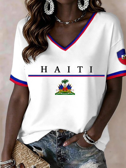 T-shirt à col en V pour femmes, Haïti