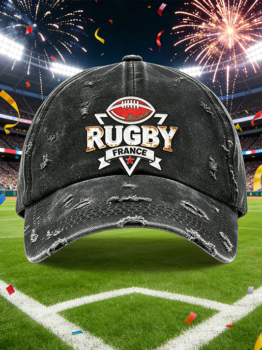 Vintage noir Français Rugby-Style en détresse Imprimer chapeau décontracté