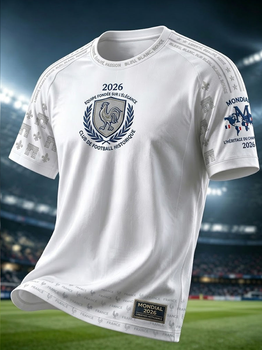 T-shirt décontracté avec l’emblème de la Coupe du monde de football 2026 à la mode rétro française