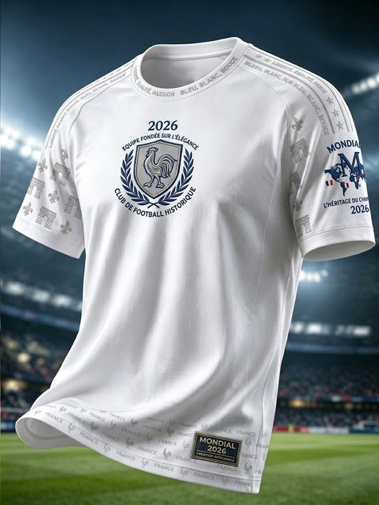 T-shirt décontracté avec l’emblème de la Coupe du monde de football 2026 à la mode rétro française