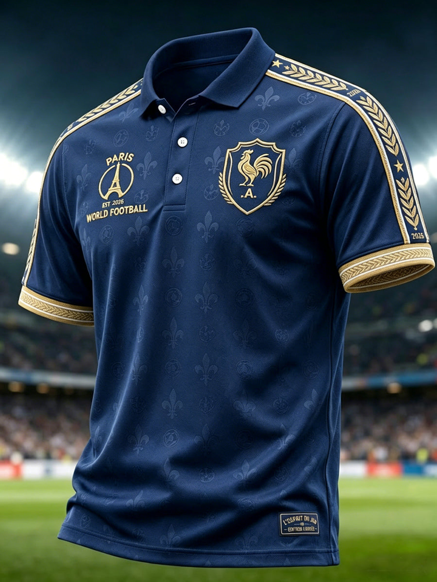 Polo décontracté rétro français 2026 avec motif footballistique