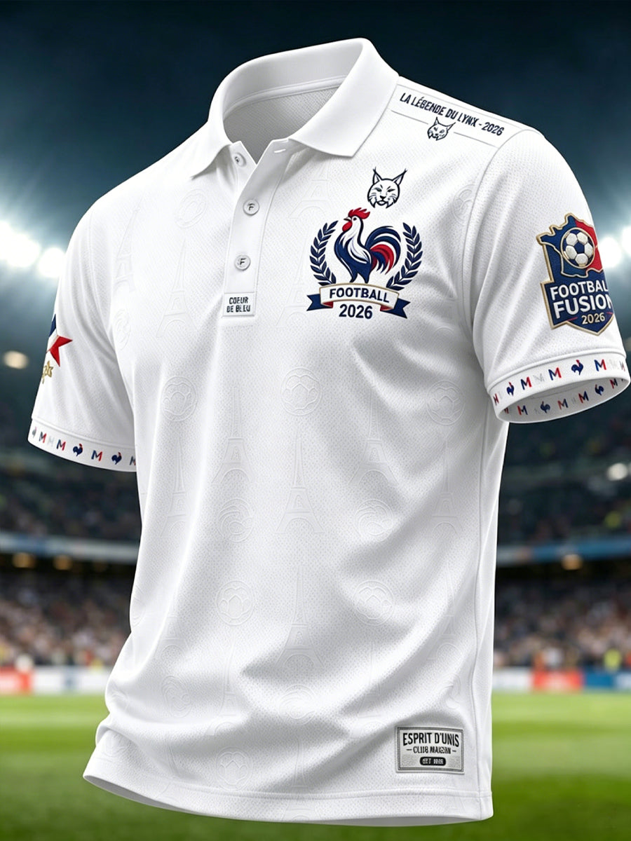 Emblème de football rétro français 2026, polo décontracté
