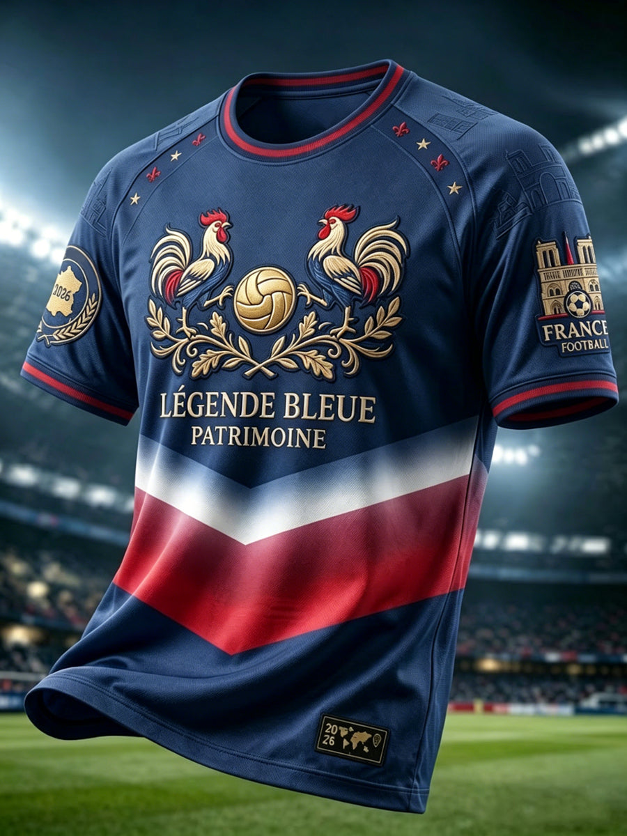 T-shirt décontracté rétro français 2026 en patchwork footballistique