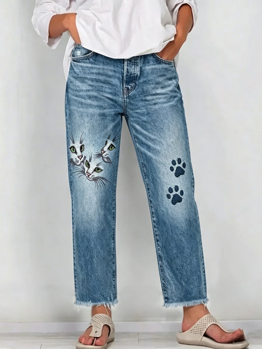 Jeans Artistique Animal Print Femme