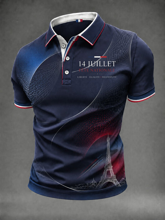 Chemise de ville imprimée pour homme, France, 14 juillet