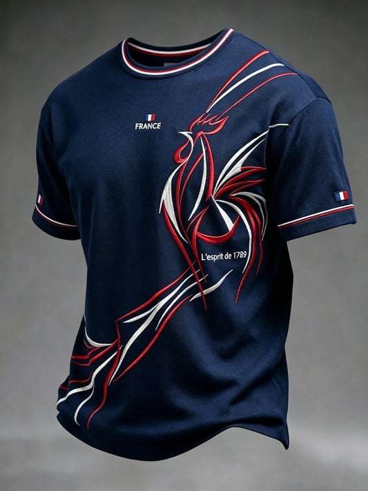 T-shirt décontracté rétro pour hommes, coq de la Fête nationale française