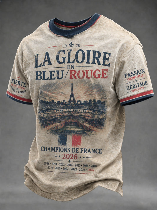 T-shirt homme La Gloire en Bleu Rouge à imprimé footballistique