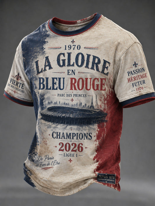T-shirt homme La Gloire en Bleu Rouge à imprimé footballistique