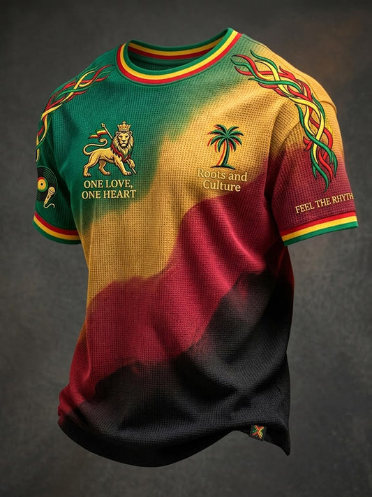 Rétro Reggae Gradient Art Casual Waffle-Weave T-Shirt