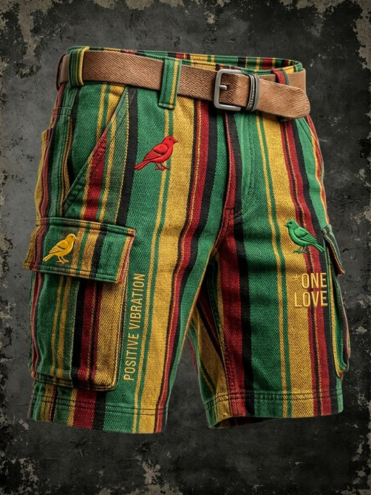 Shorts de travail décontractés Reggae Vintage Art rayé