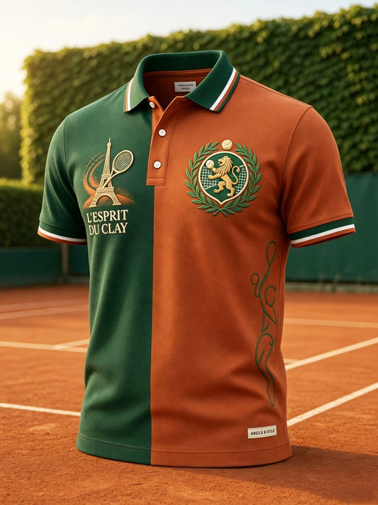 Polo décontracté rétro patchwork inspiré du tennis français