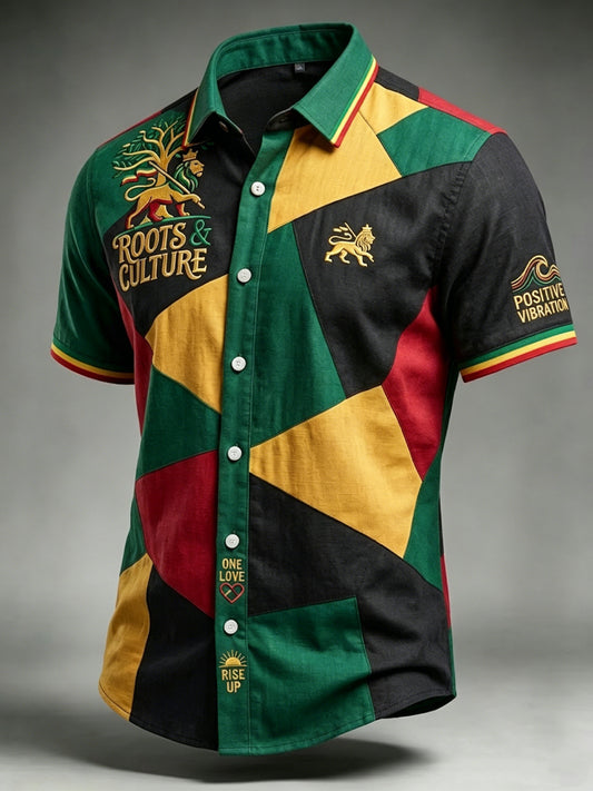 Chemise Décontractée Patchwork Rétro Inspiration Reggae