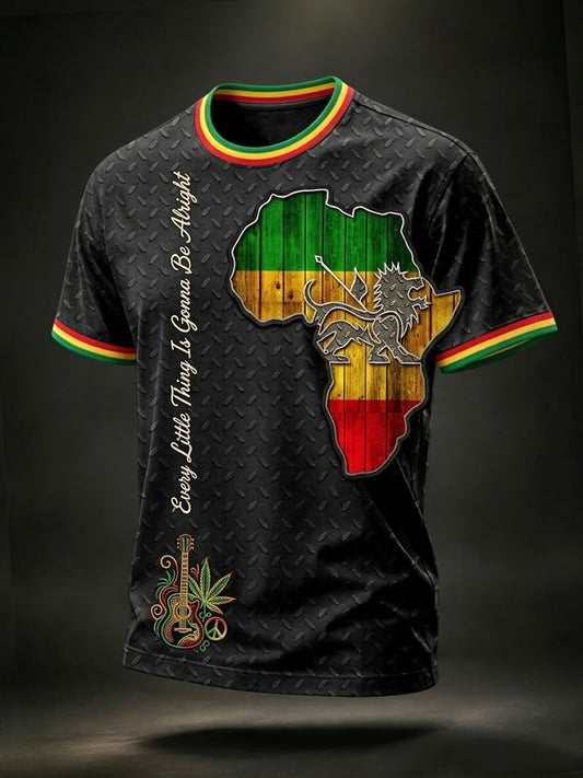 Retro Reggae Music Map Art T-shirt décontracté