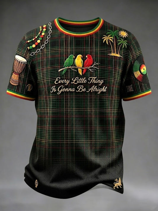 Rétro Reggae damier Dégradé Décontracté Waffle-Weave T-shirt