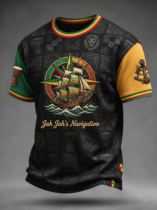 Retro Reggae inspiré texturé décontracté Waffle-Weave T-Shirt