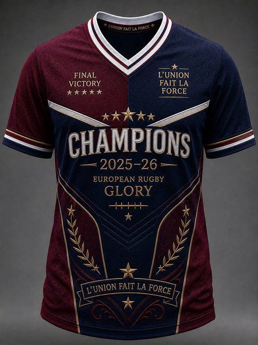 T-shirt à col en V pour hommes, championnat consécutif