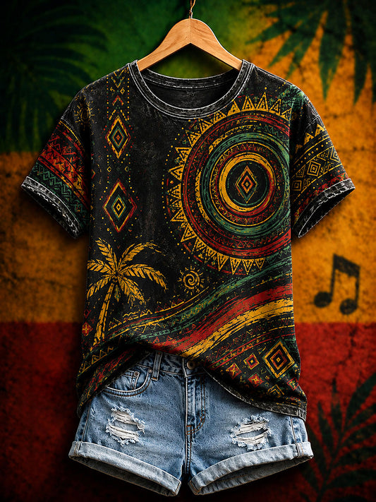 Reggae Art Print T-shirt décontracté pour femme
